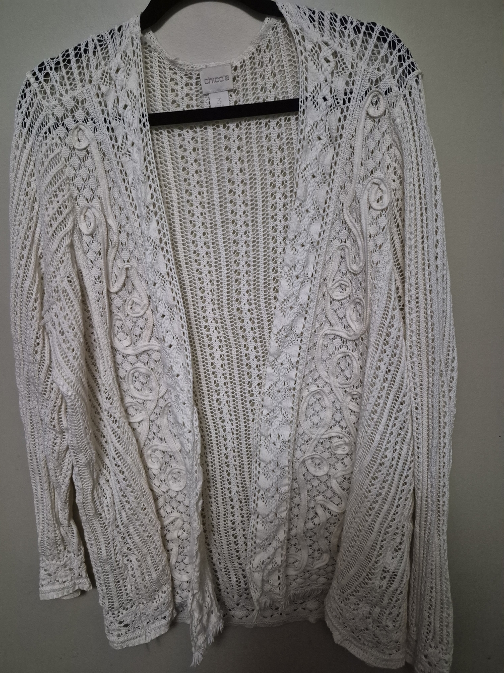 Chico's Cream Openwork Crochet Cardigan